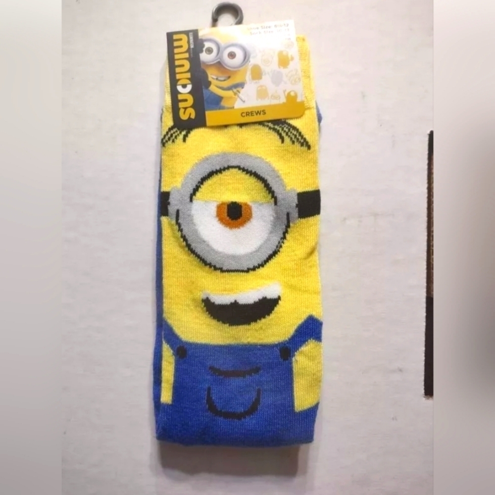 4/$25 New Minion Crew Socks Unisex Novelty Socks Gender Neutral Hosiery
